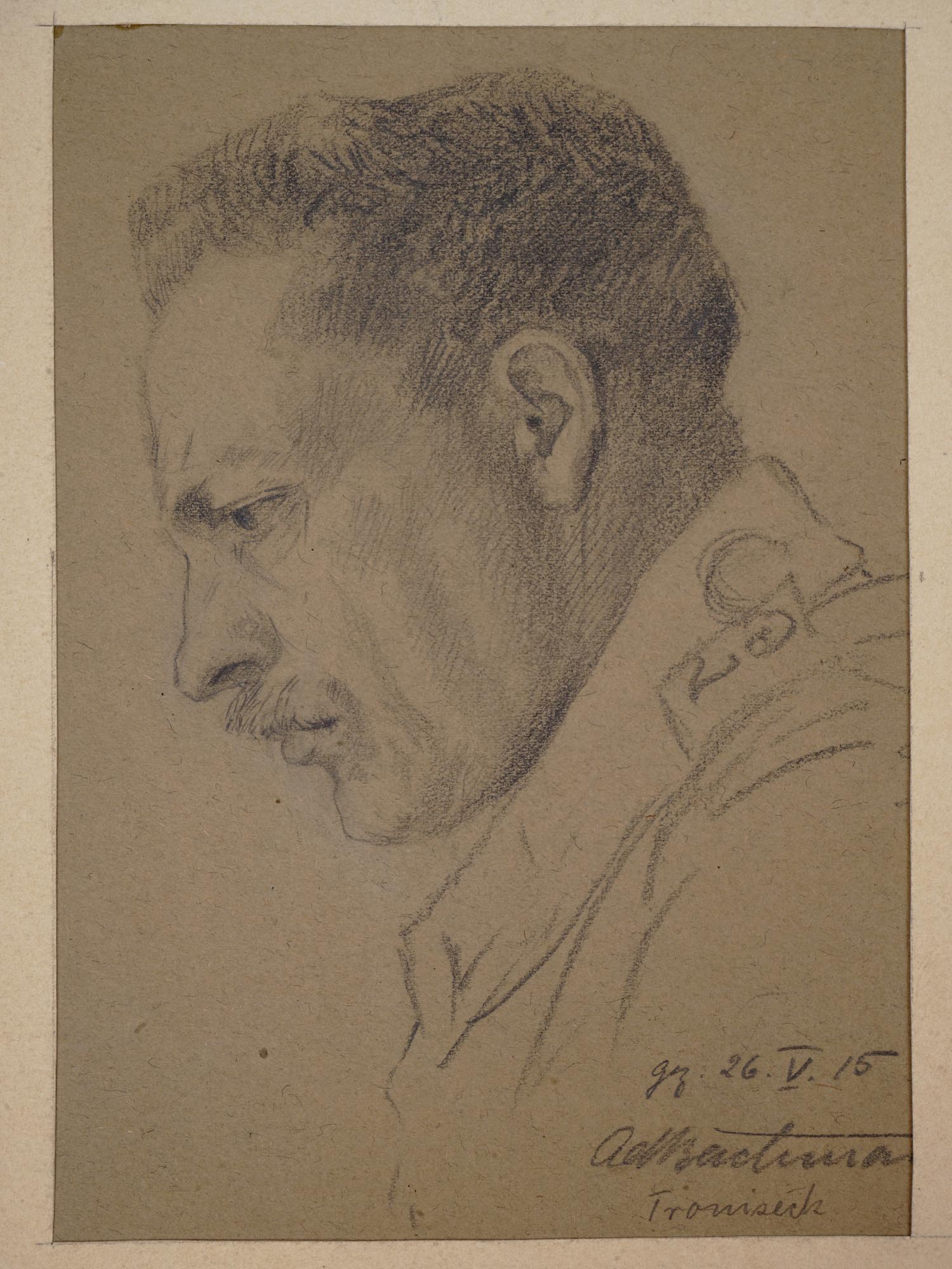 1915 GERMAN PENCIL DRAWING MALE PORTRAIT SIGNED PIC-1